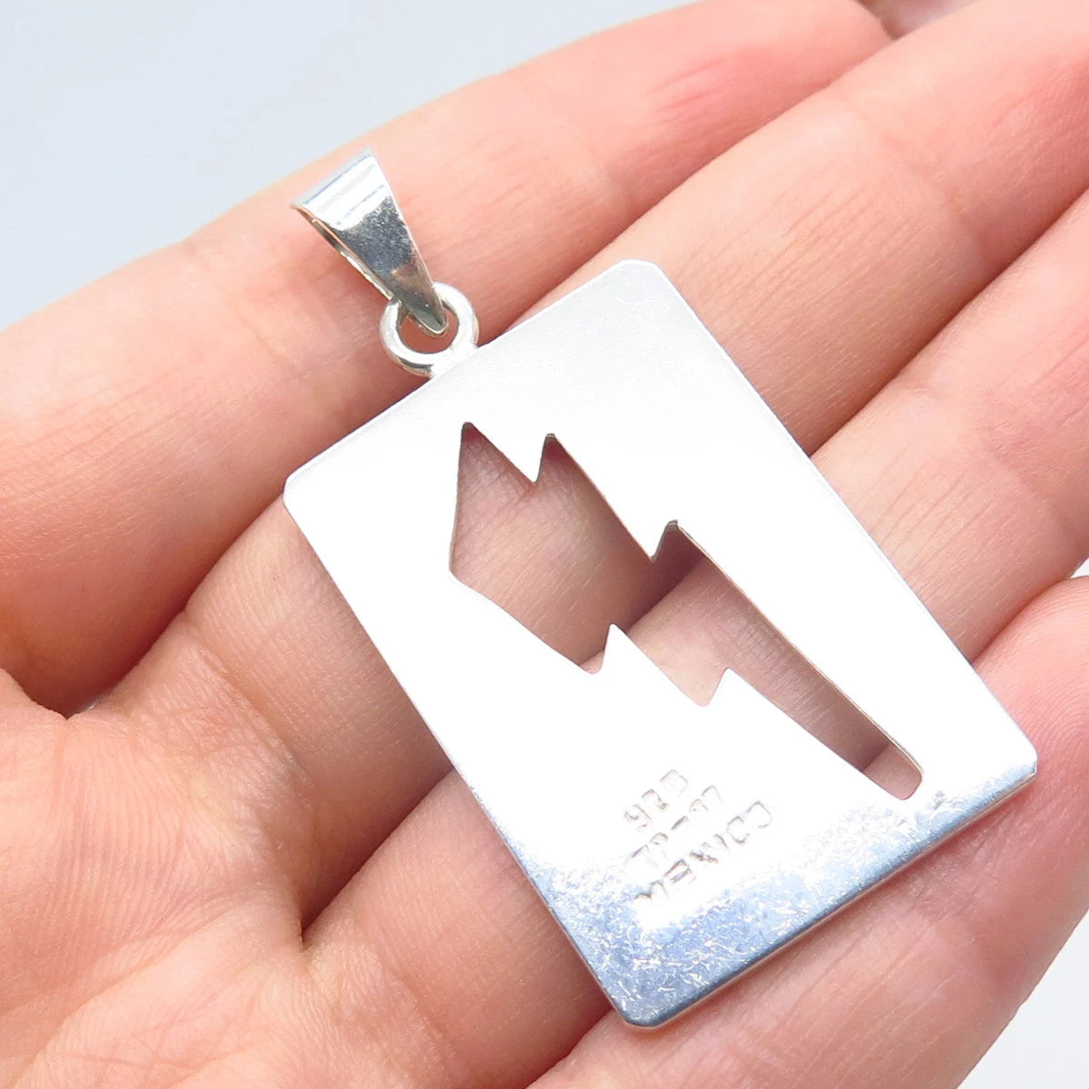 925 Sterling Silver Vintage Mexico Modernist Lightning Pendant