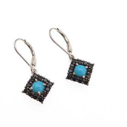Chuck Clemency 925 Sterling Silver Real Turquoise & Black Spinel Dangle Earrings