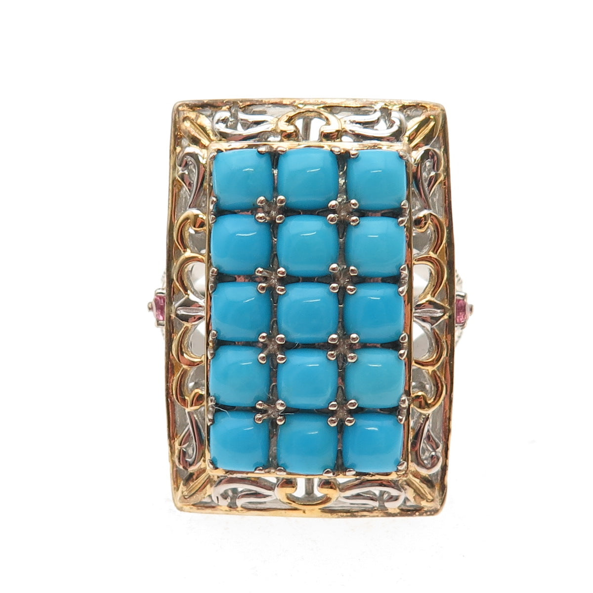 D'Joy Sterling Silver 2-Tone Sleeping Beauty Turquoise & Amethyst Ring Size 8.25