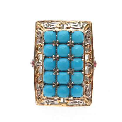 D'Joy Sterling Silver 2-Tone Sleeping Beauty Turquoise & Amethyst Ring Size 8.25