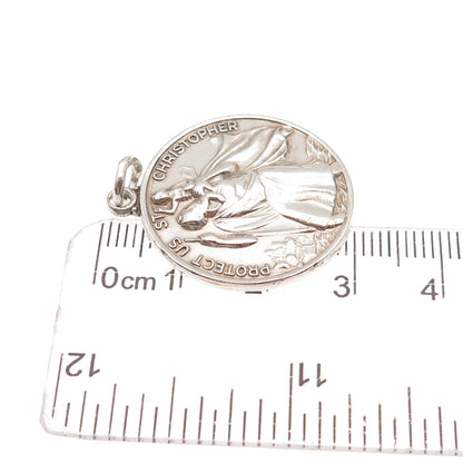 925 Sterling Silver Vintage St. Christopher Religious Medal Charm Pendant