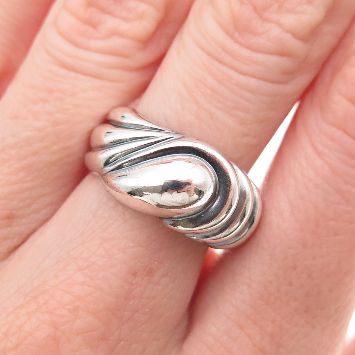 Lotus 999 Fine Silver Vintage Modernist Teardrop Oxidized Ring Size 7