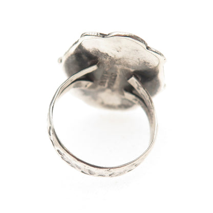 925 Sterling Silver Vintage Mexico Real Jade Carved God Oxidized Ring Size 7
