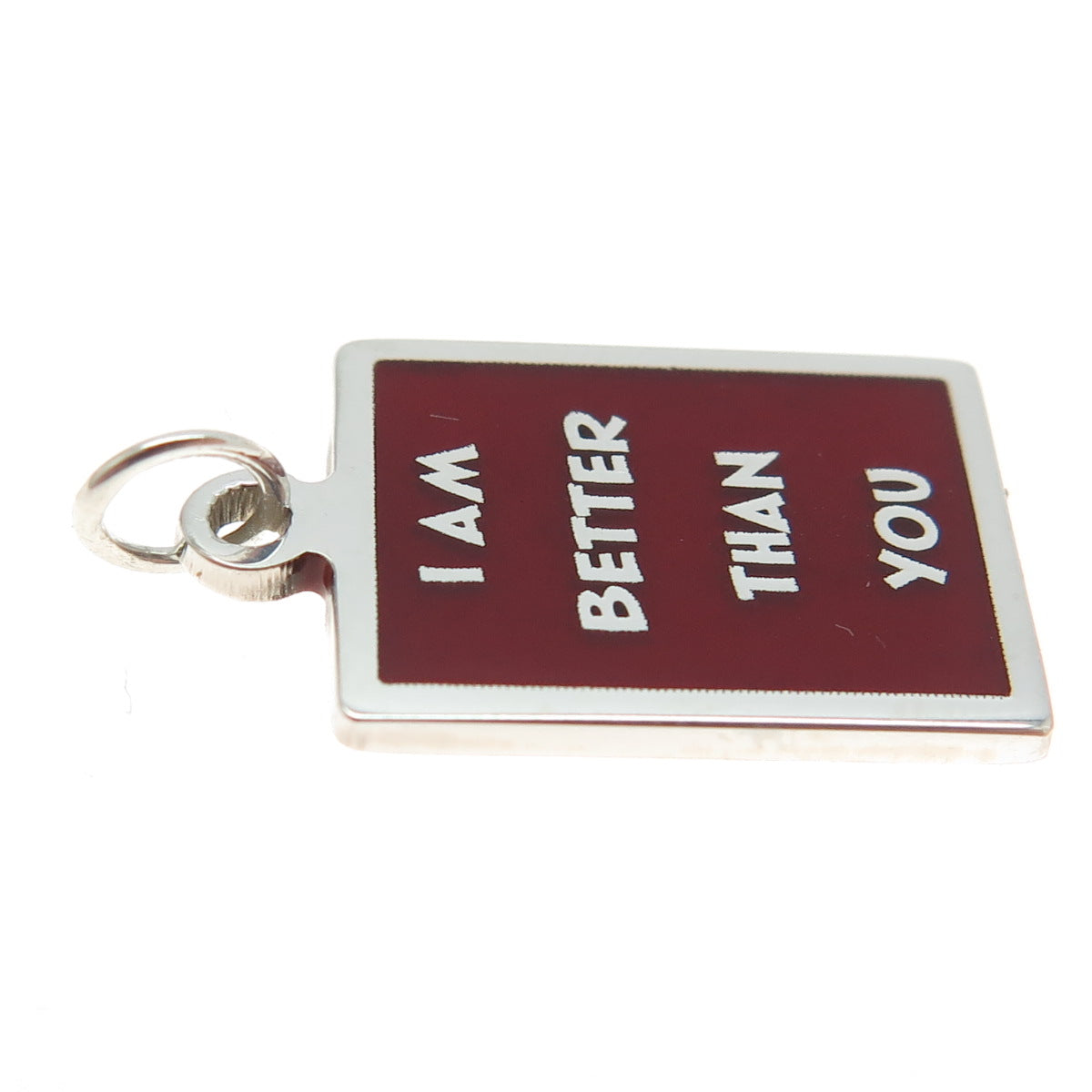 925 Sterling Silver Red Enamel "I Am Better Than You" Minimalist Charm Pendant