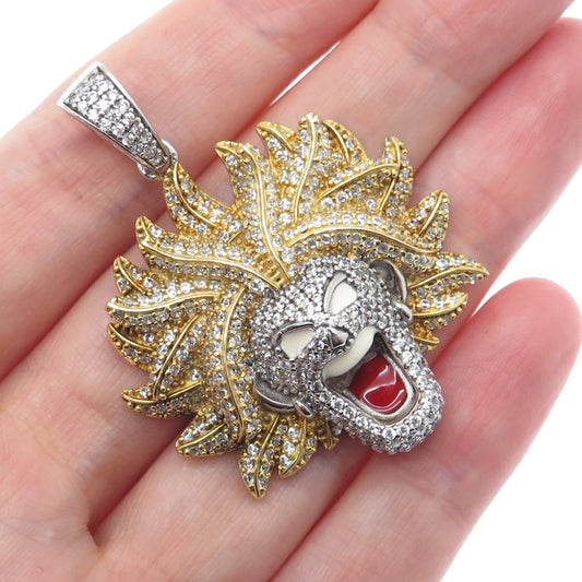 925 Sterling Silver 2-Tone Enamel Round-Cut C Z Super Saiyan Goku Charm Pendant