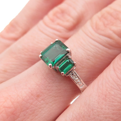 Sai 925 Sterling Silver Real Diamond & Chrome Diopside Ring Size 7