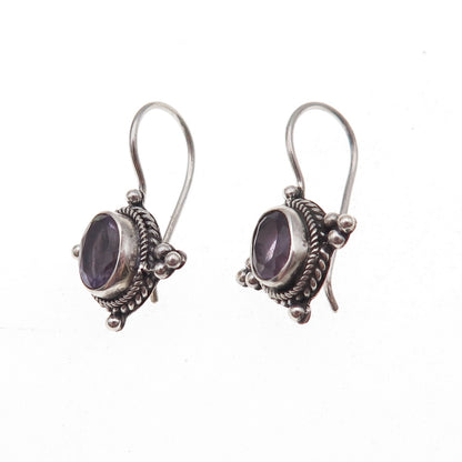 925 Sterling Silver Vintage Real Amethyst Beaded Oxidized Earrings