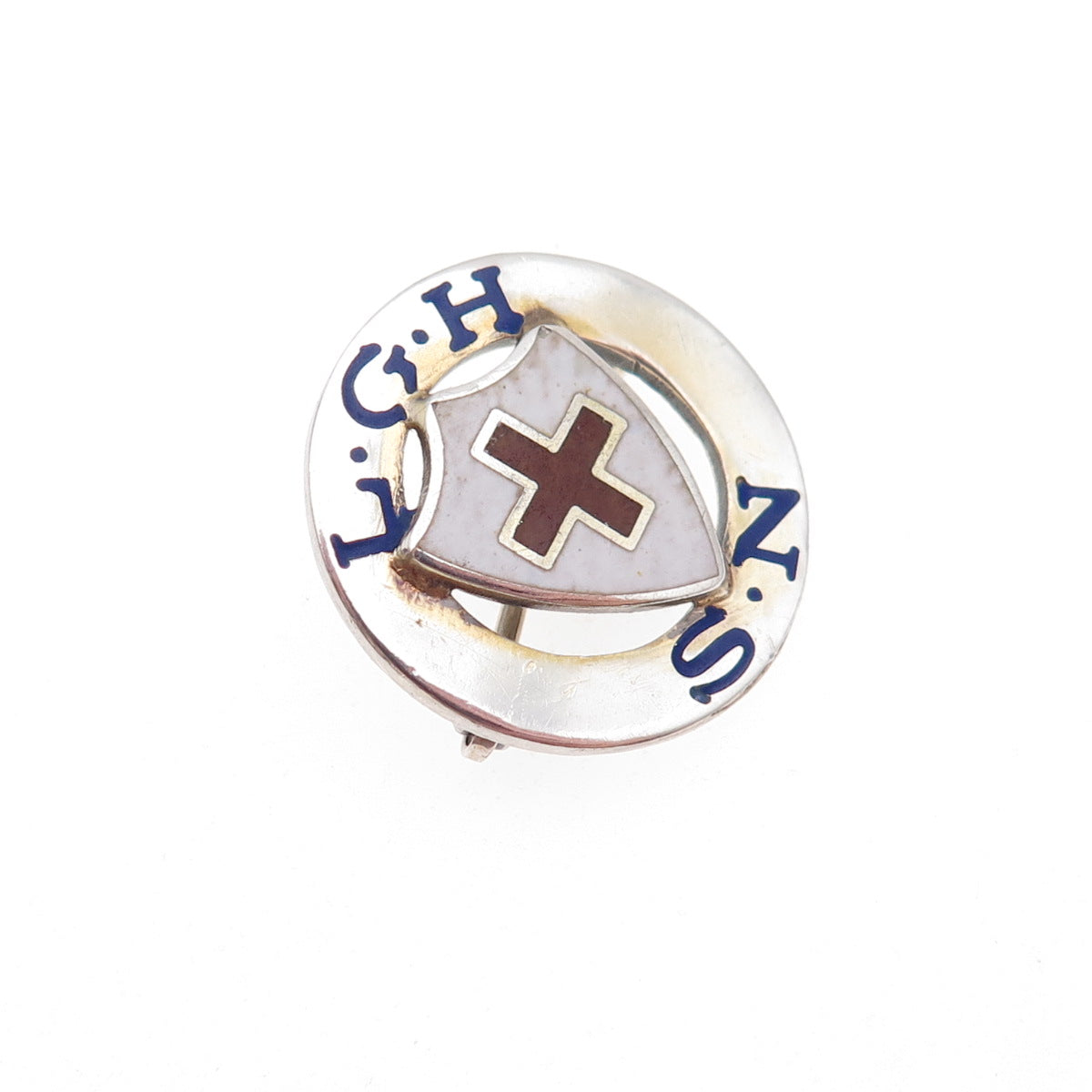925 Sterling Silver Antique Art Deco Enamel General Health Student Nurse Pin