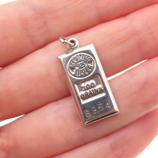 925 Sterling Silver Vintage 100 Grains Bar Charm Pendant