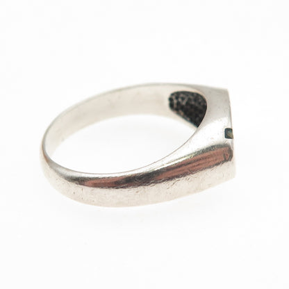 SILVER FOX Old Pawn 925 Sterling Vintage Turquoise Inlay Tribal Ring Size 10.75