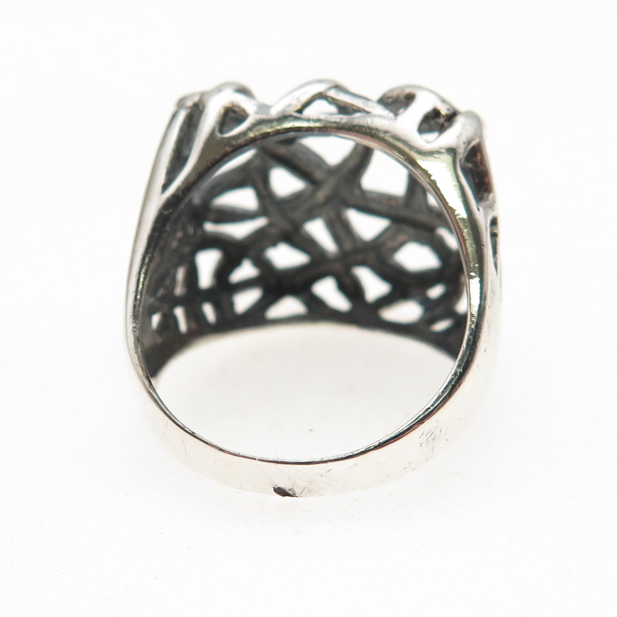 925 Sterling Silver Vintage Modernist Web Oxidized Ring Size 9.25