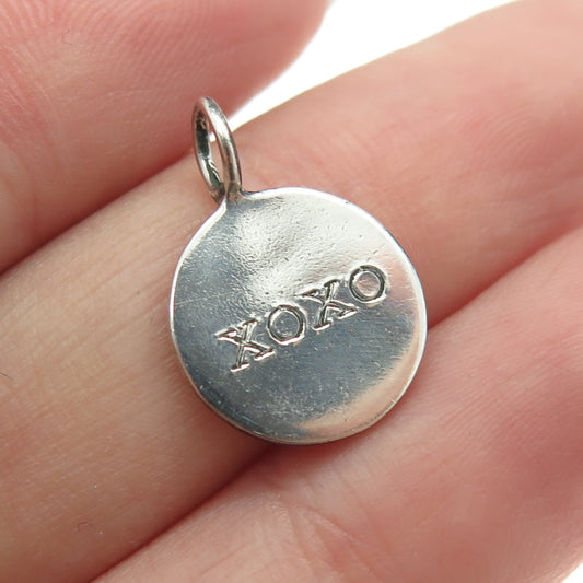 925 Sterling Silver Vintage XOXO Hugs & Kisses Round Minimalist Charm Pendant