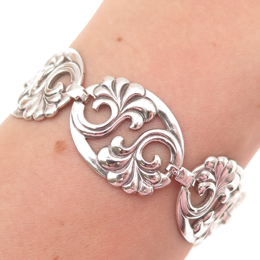 WRE W.E. Richards 925 Sterling Silver Antique Art Deco Floral Bracelet 7.75"