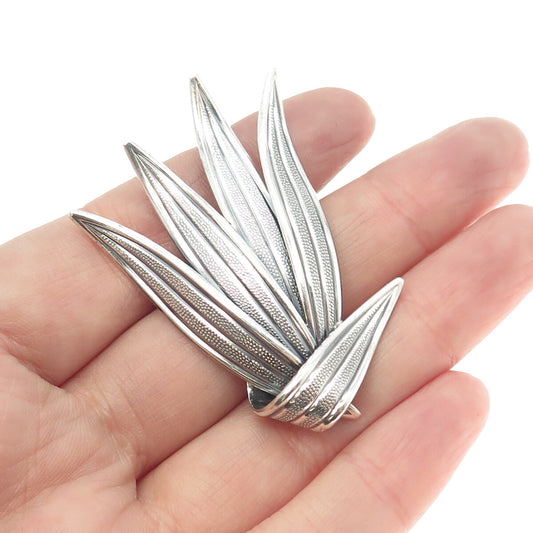 BEAU 925 Sterling Silver Vintage Palm Frond Leaves Pin Brooch