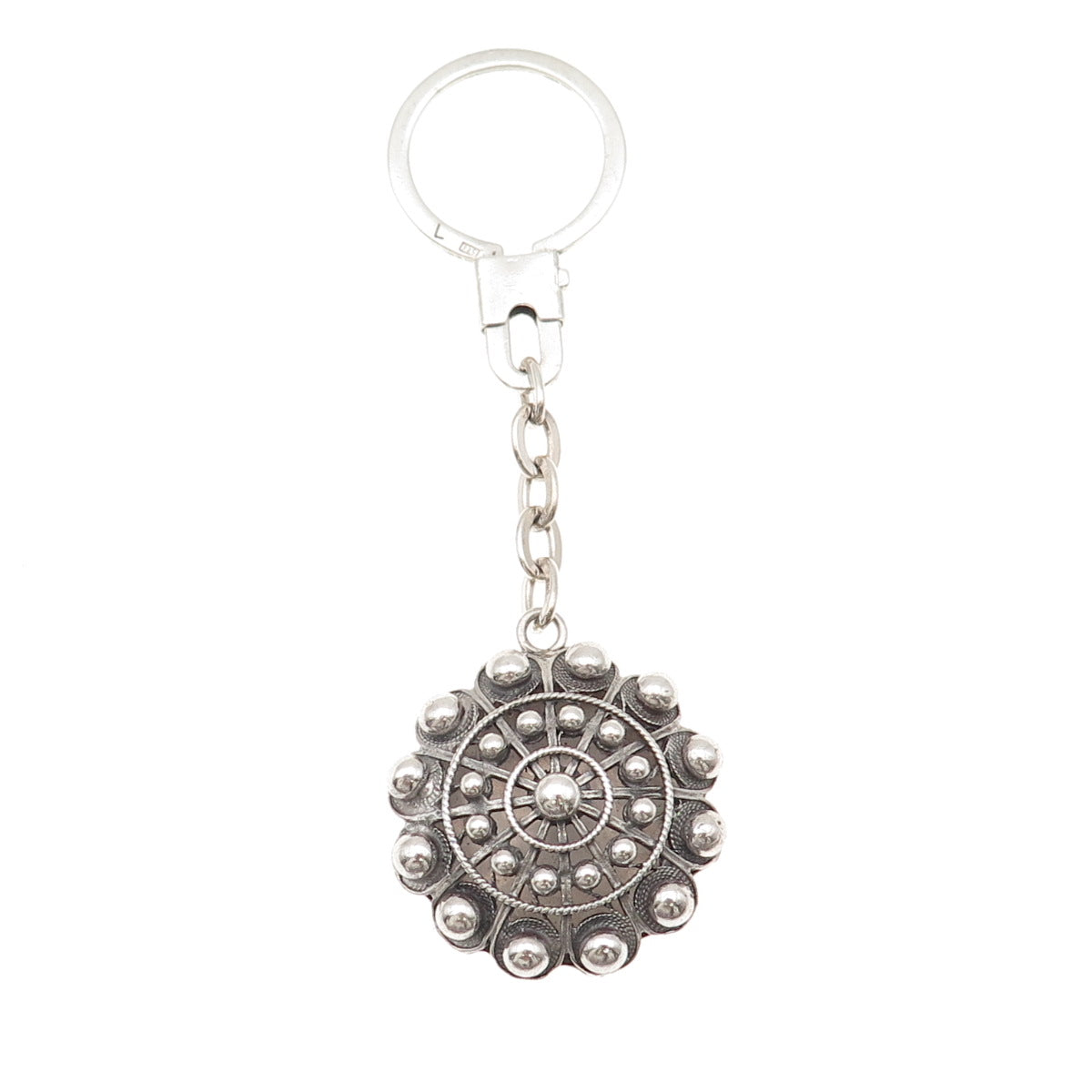 925 Sterling Silver Vintage Modernist Beaded Key Fob Chain Holder