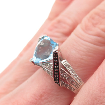 925 Sterling Silver Real Round-Cut Green Diamond Blue & White Topaz Ring Size 9