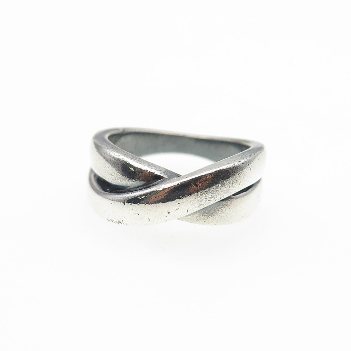 925 Sterling Silver Vintage Modernist Crisscross Oxidized Ring Size 5.75
