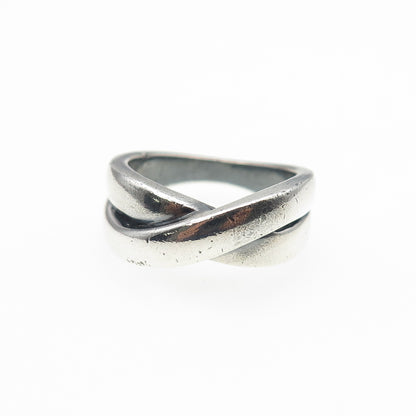 925 Sterling Silver Vintage Modernist Crisscross Oxidized Ring Size 5.75