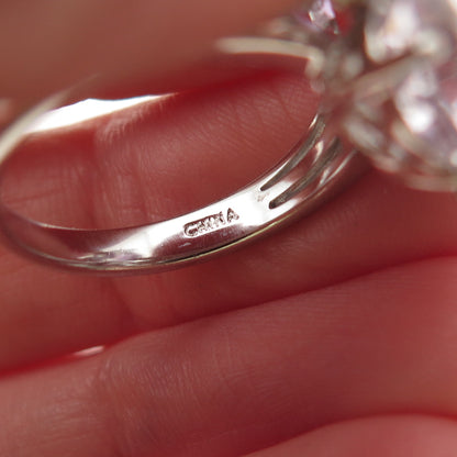 925 Sterling Silver Real Amethyst Tourmaline & White Topaz Ring Size 7