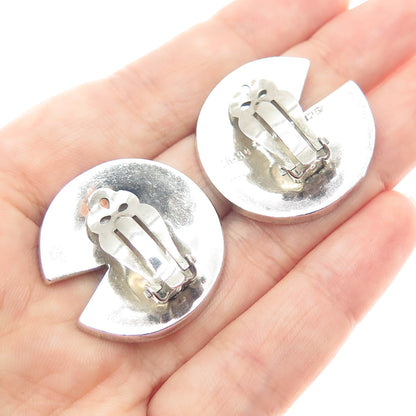 925 Sterling Silver Vintage Mexico Real Black Onyx Modernist Clip On Earrings