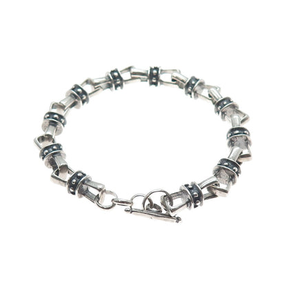 925 Sterling Silver Vintage Beaded Anchor Link Oxidized Bracelet 7"