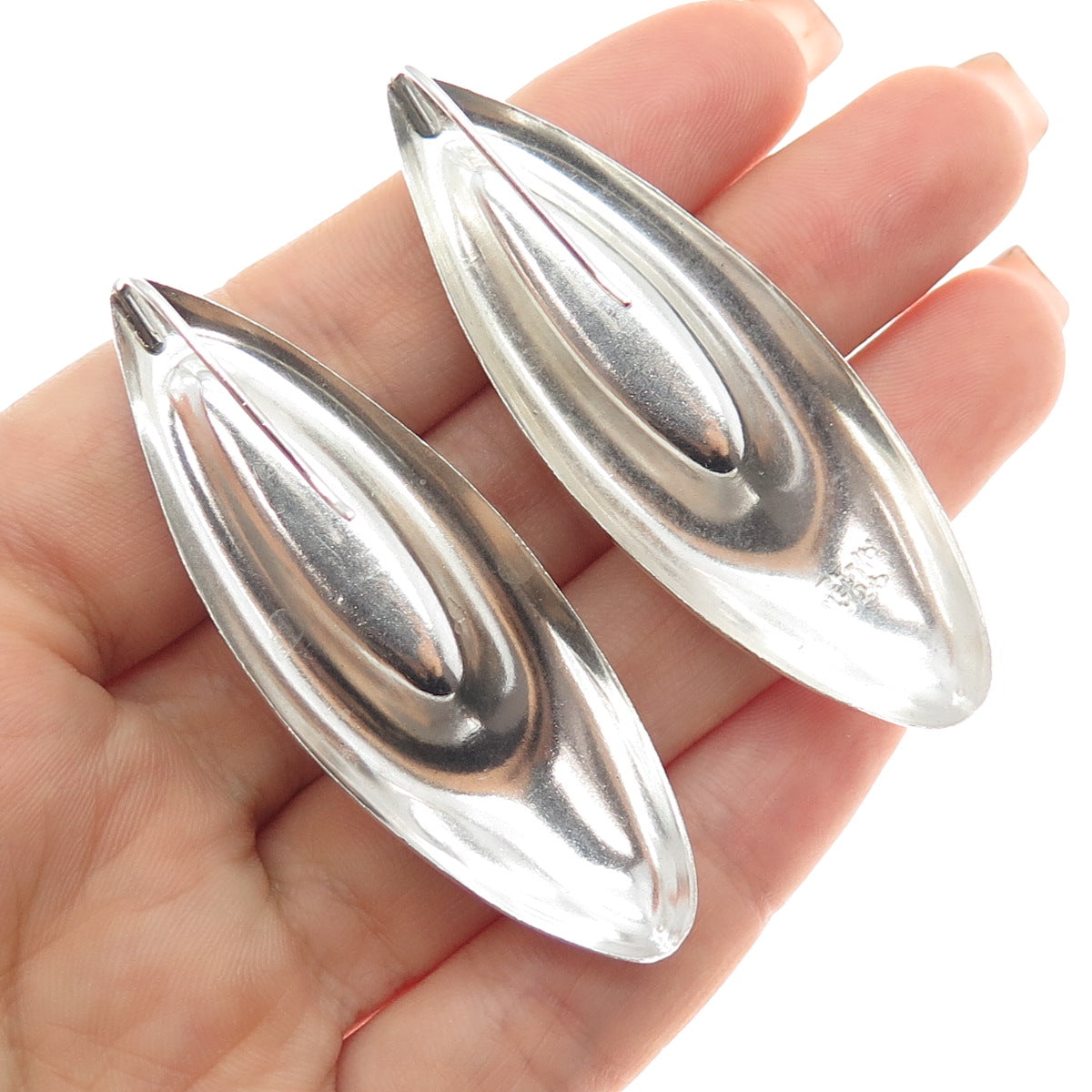 925 Sterling Silver Vintage Mexico Real Sodalite Modernist Petal Earrings