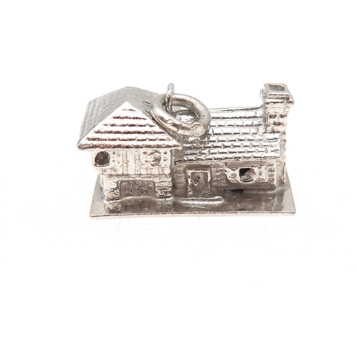 925 Sterling Silver Vintage House Oxidized 3D Charm Pendant