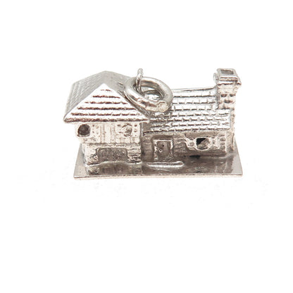925 Sterling Silver Vintage House Oxidized 3D Charm Pendant