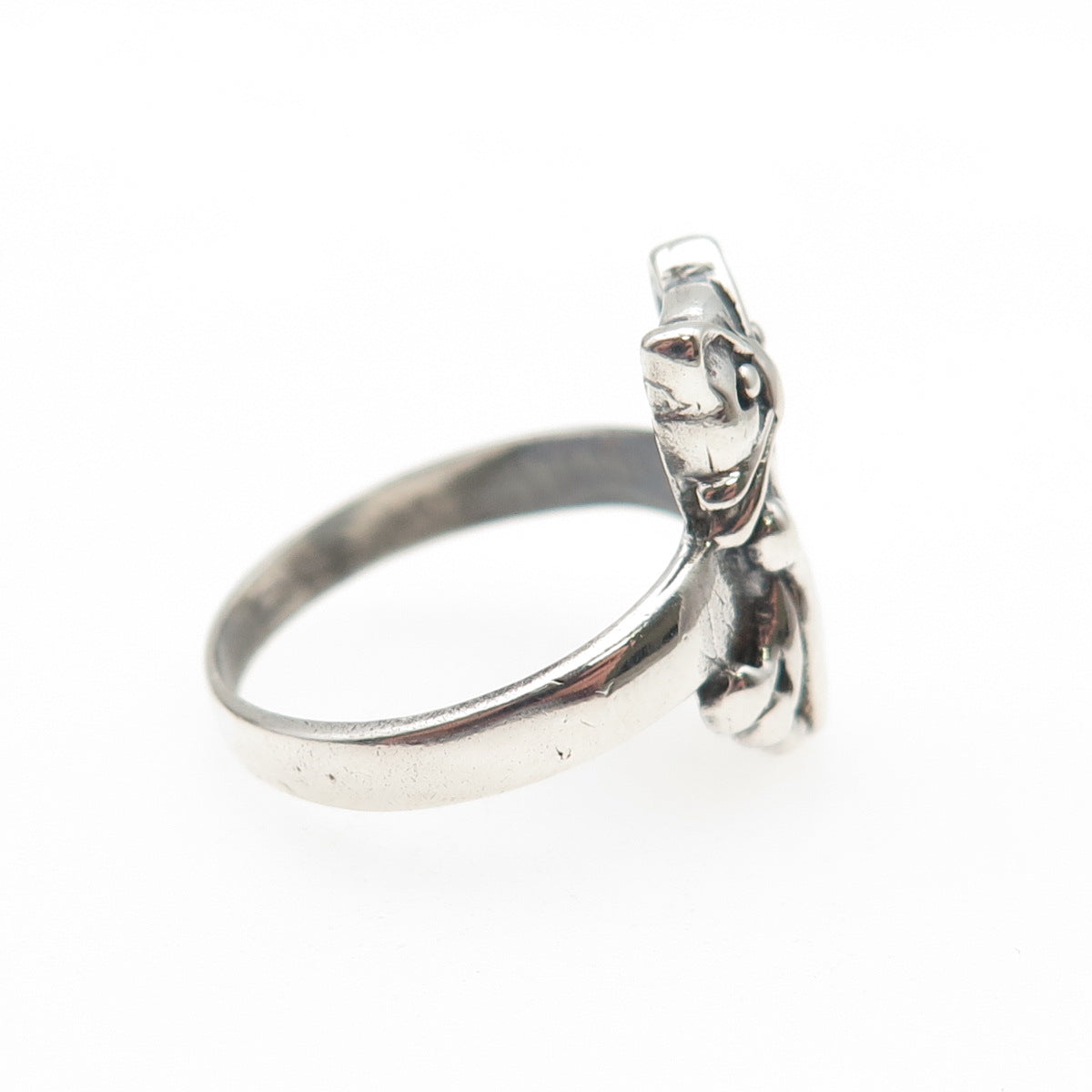 925 Sterling Silver Vintage Cat Cartoon Style Oxidized Ring Size 7.75