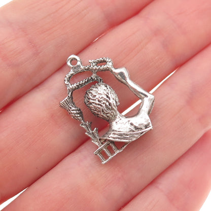 925 Sterling Silver Vintage Scottish Man w/ Snake & Thistle Mini Charm Pendant
