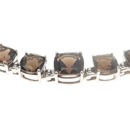 925 Sterling Silver Real Cushion-Cut Smoky Quartz Graduated Chain Necklace 18"