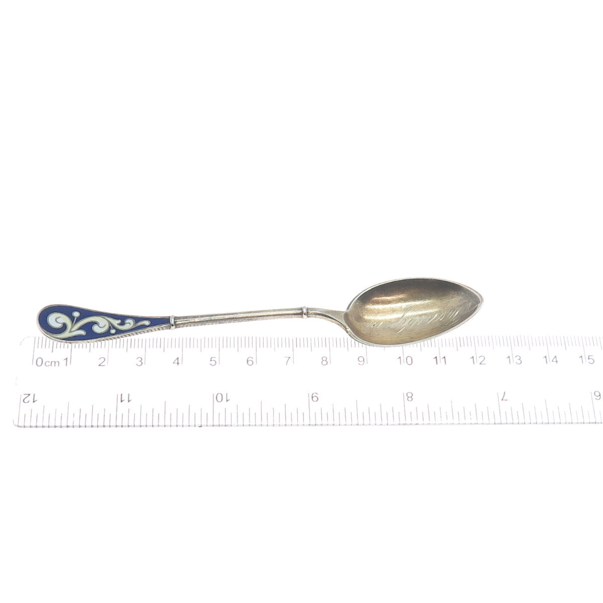 MARIUS HAMMER 900 Silver Gold Plated Antique Norway Enamel Coffee Spoon