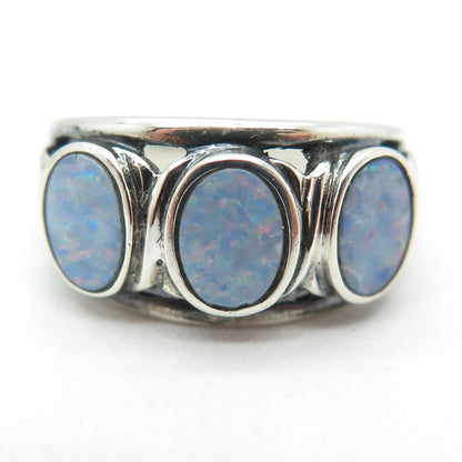 MICHELLE ALBALA 925 Sterling Silver Vintage Real Opal Oxidized Ring Size 7