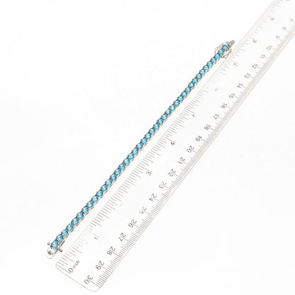 925 Sterling Silver Real Round-Cut Apatite Tennis Link Bracelet 7.25"