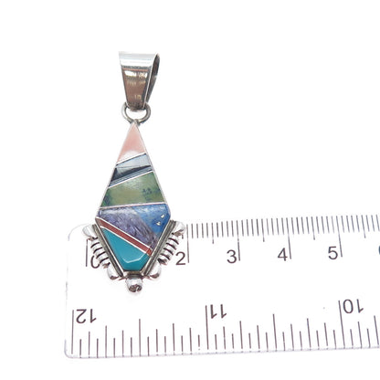 Paula Leekity Zuni Old Pawn 925 Sterling Silver Vintage Multi-Gem Tribal Pendant