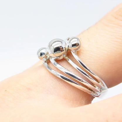 925 Sterling Silver Vintage Ball Wavy Ring Size 7.75