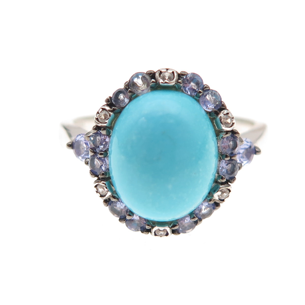 925 Sterling Silver Real Sleeping Beauty Turquoise Tanzanite & Topaz Ring Size 8