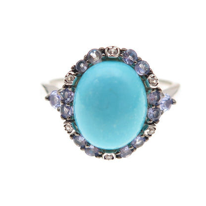 925 Sterling Silver Real Sleeping Beauty Turquoise Tanzanite & Topaz Ring Size 8