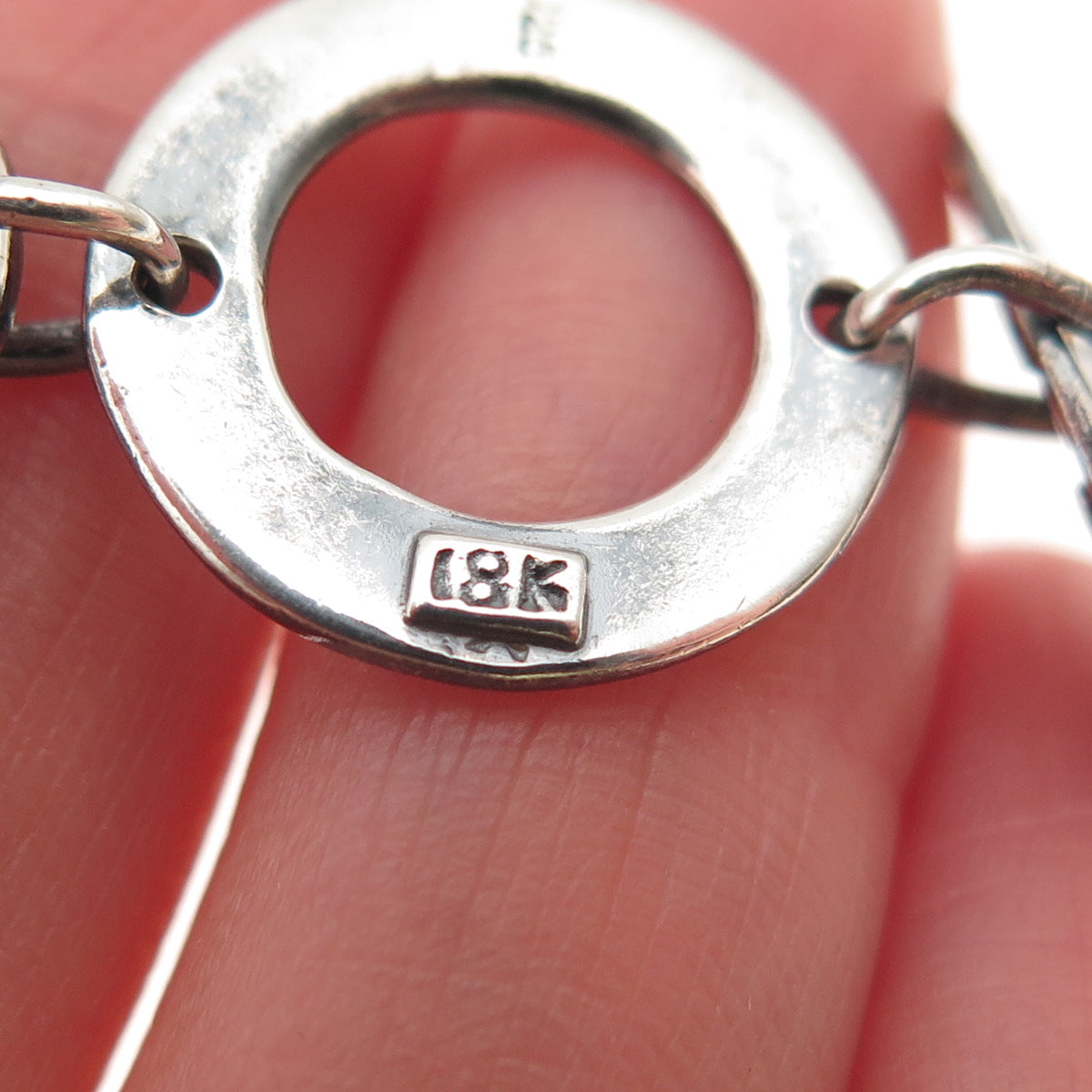 925 Sterling Silver 18K Gold Vintage Modernist Circle Link Bracelet 7.75-8.75"