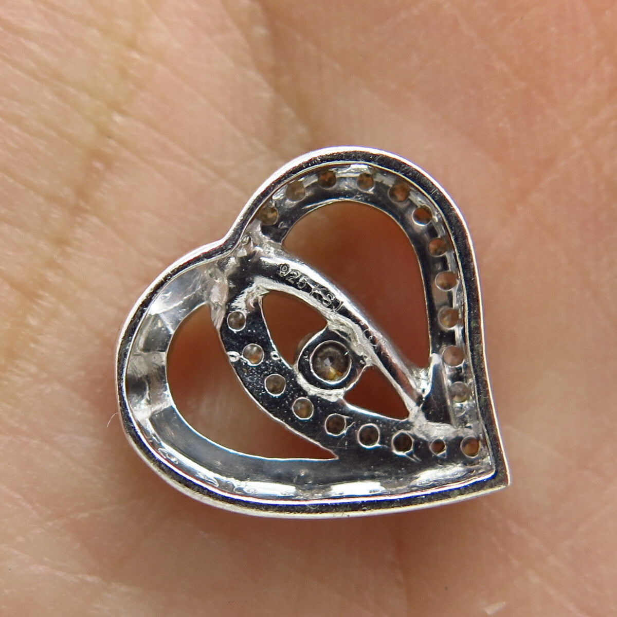 925 Sterling Silver Real White Diamond Open Heart Slide Pendant