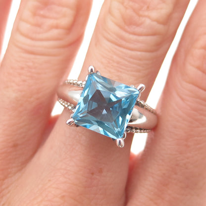 Tess Daly MJL 925 Sterling Silver Vintage Real Blue Topaz Oxidized Ring Size 8