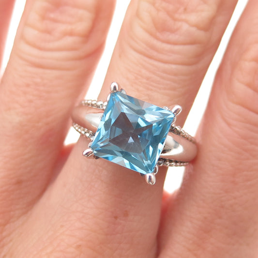 Tess Daly MJL 925 Sterling Silver Vintage Real Blue Topaz Oxidized Ring Size 8