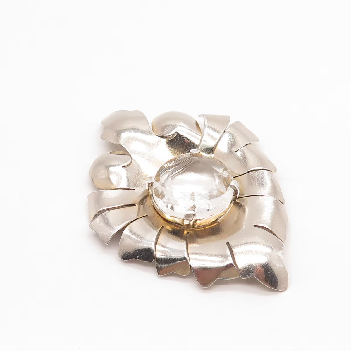 925 Sterling Silver Antique E. Waller Crystal Modernist Pin Brooch