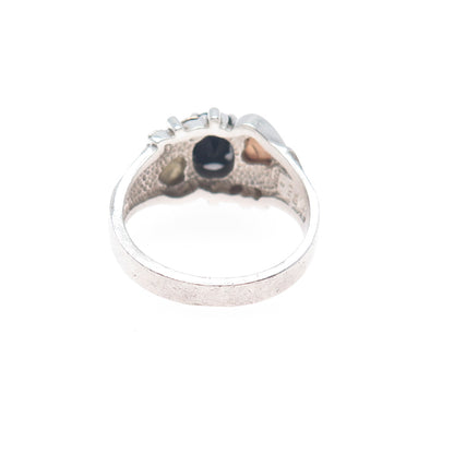 COLEMAN CO 12K Gold 925 Sterling Silver Vintage Real Black Spinel Ring Size 8.25