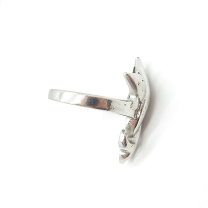 925 Sterling Silver Vintage Dolphin Couple Modernist Ring Size 7.25
