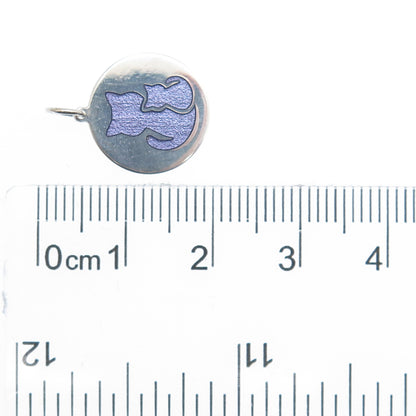 925 Sterling Silver Purple Enamel Mom & Child Cat Minimalist Charm Pendant