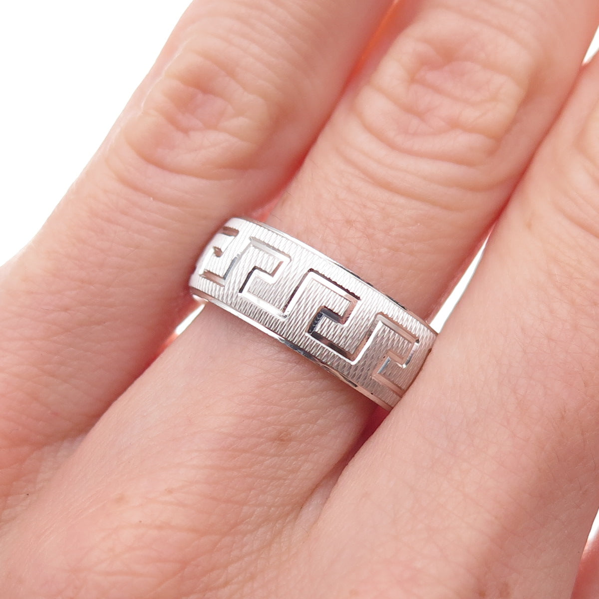925 Sterling Silver Greek Key Band Ring Size 6.25