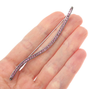 ZINA 925 Sterling Silver Vintage Real Pink Amethyst Modernist Wavy Pin Brooch