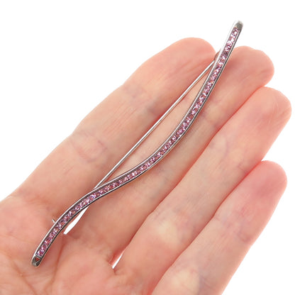 ZINA 925 Sterling Silver Vintage Real Pink Amethyst Modernist Wavy Pin Brooch