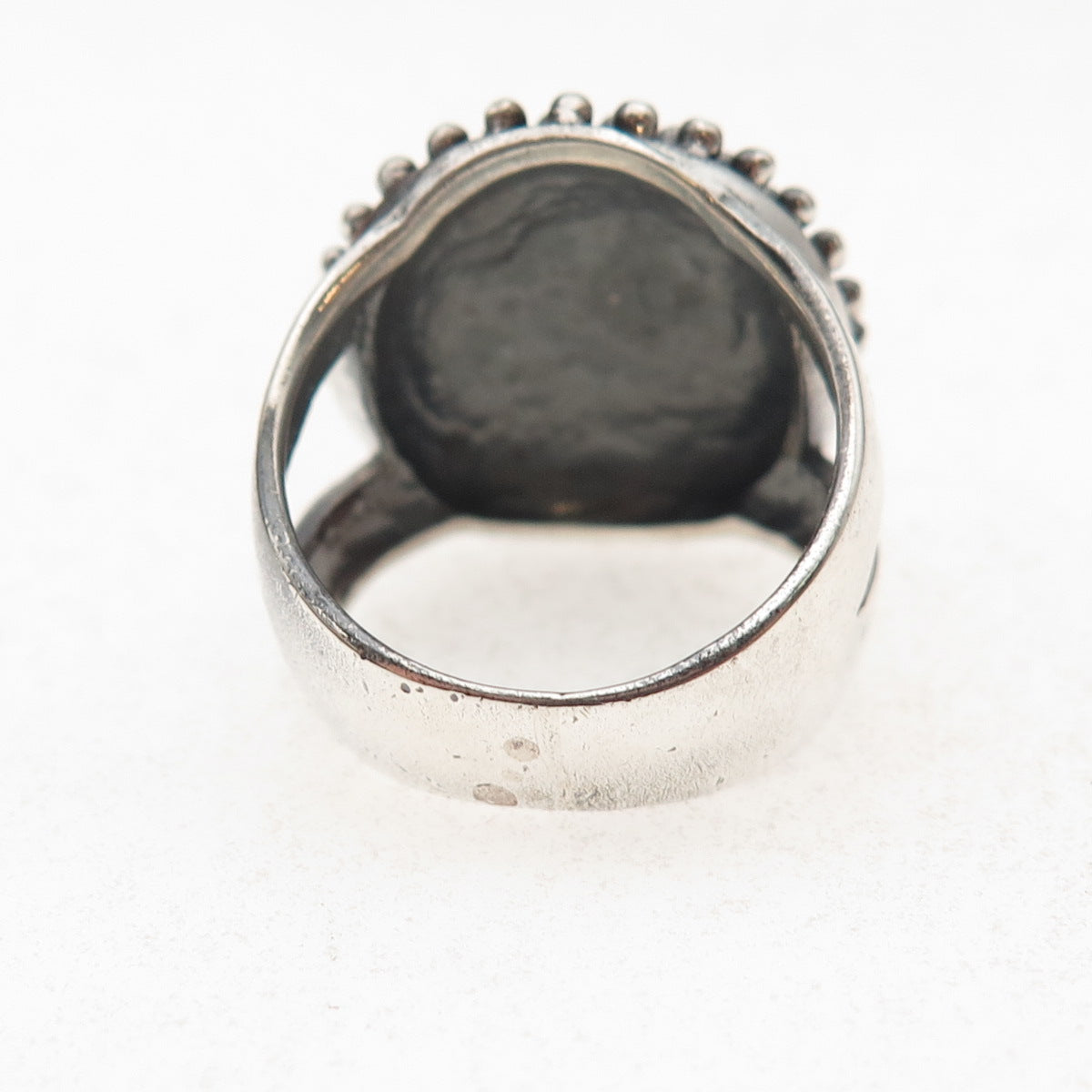 Sidney Evan 925 Sterling Silver Vintage Modernist Dotted Oxidized Ring Size 7.25